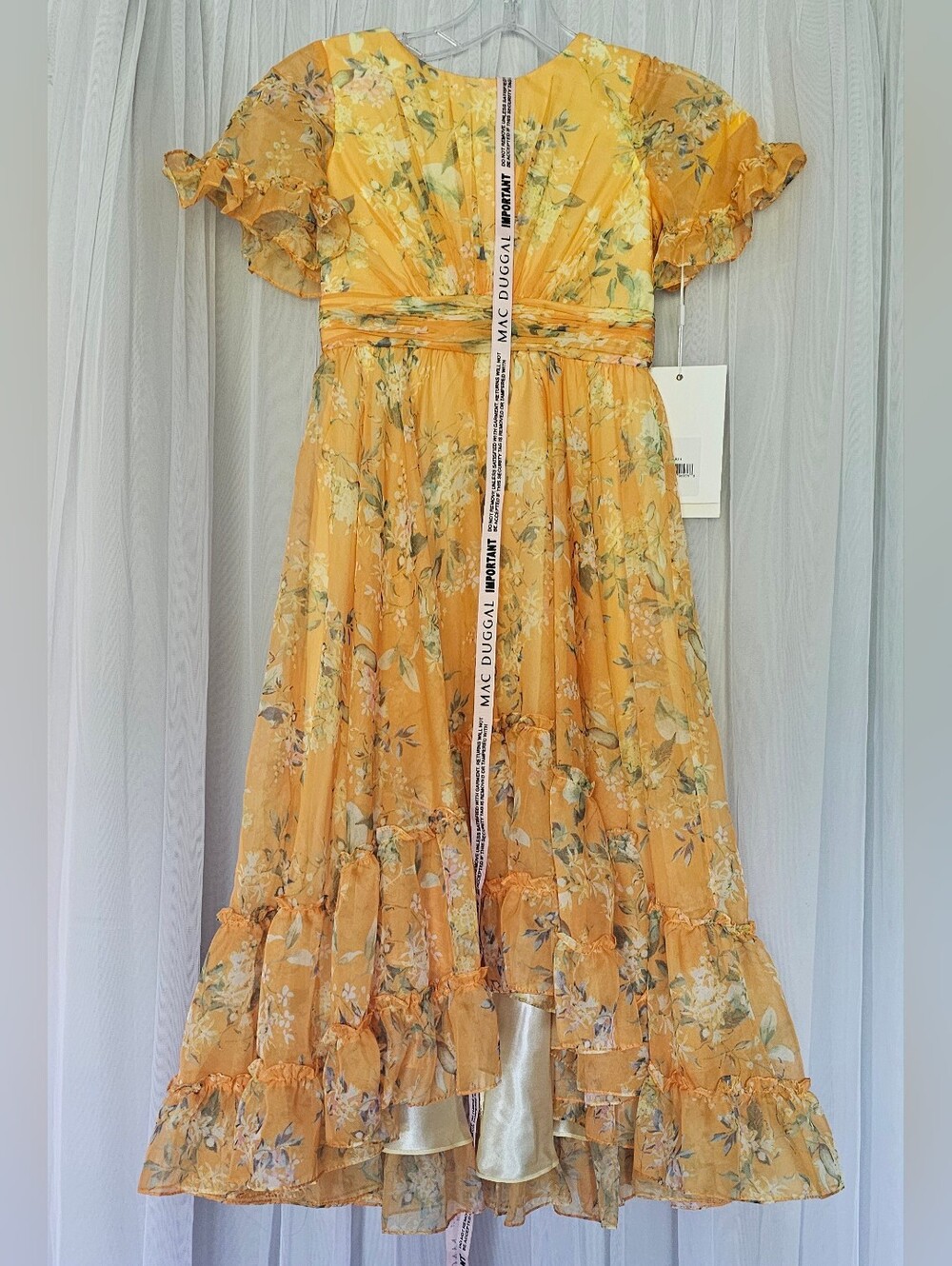 Mac Duggal 68668 Girls Yellow Floral Ruffle Maxi Dress Kids Size 4